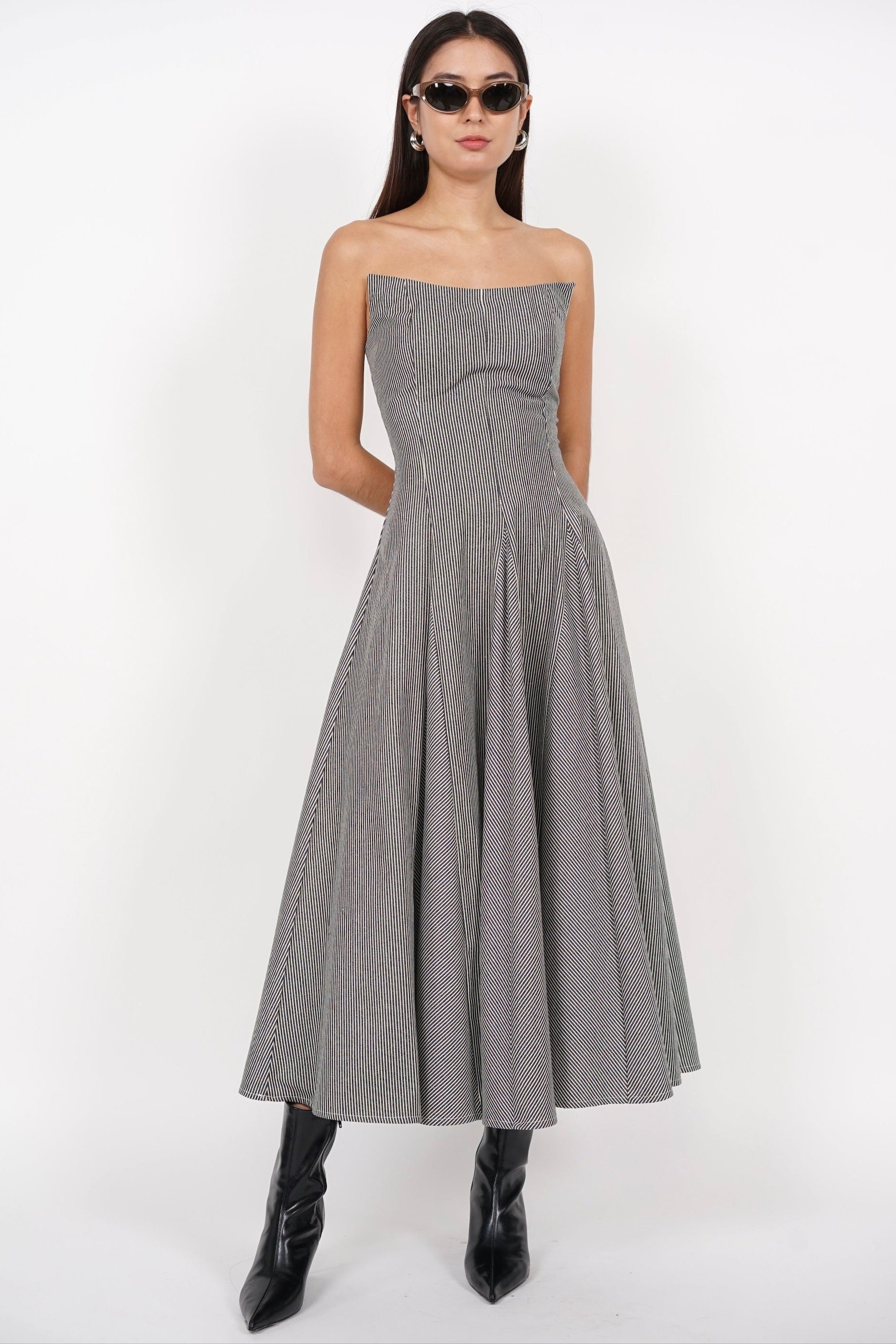 Giana Tube Dress in Black Stripes