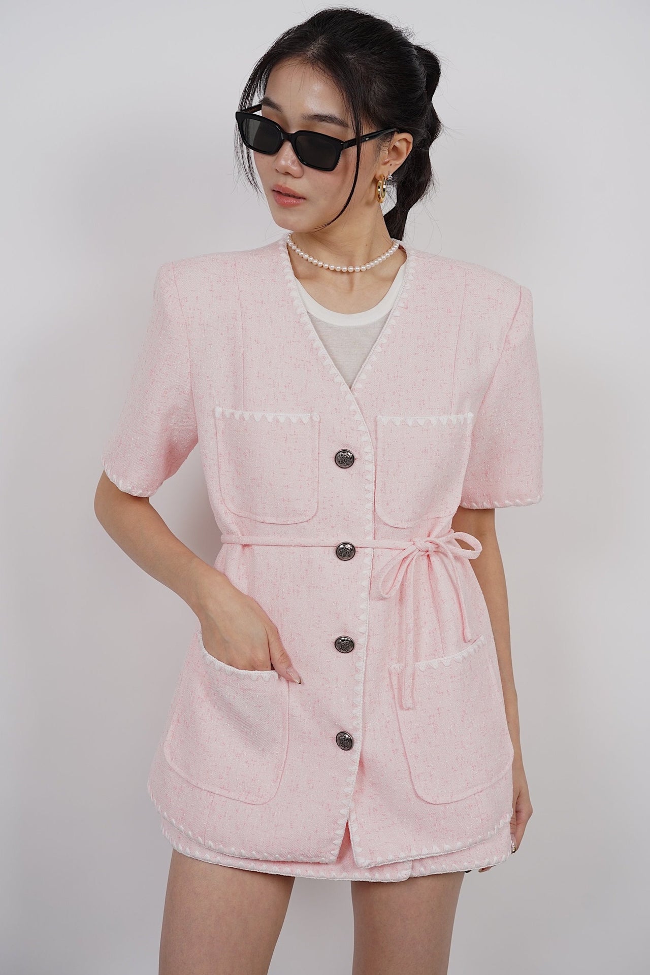 Contrast Tweed Jacket in Pink White