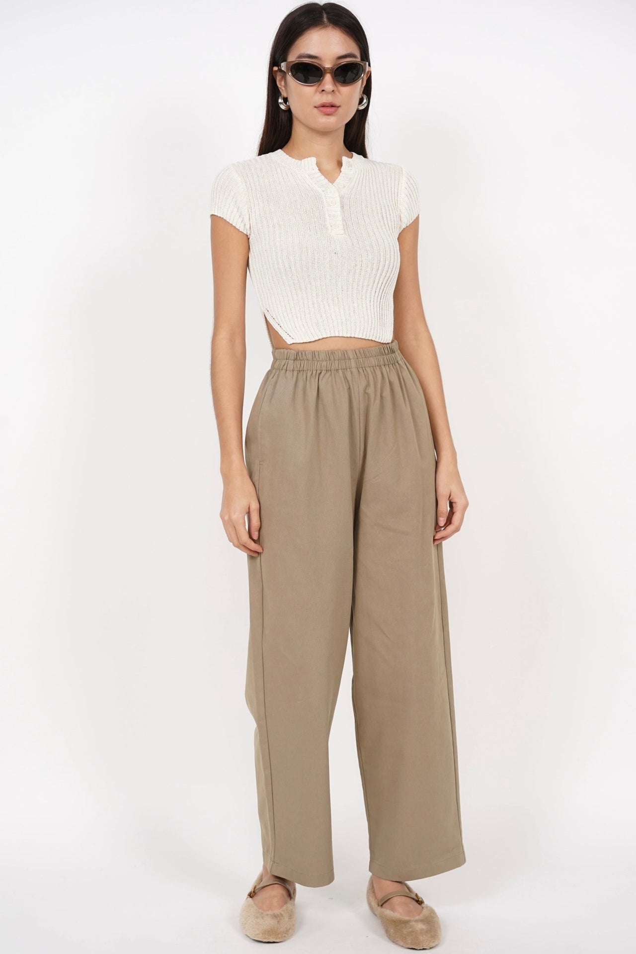 Smocked Waist Pants in Khaki