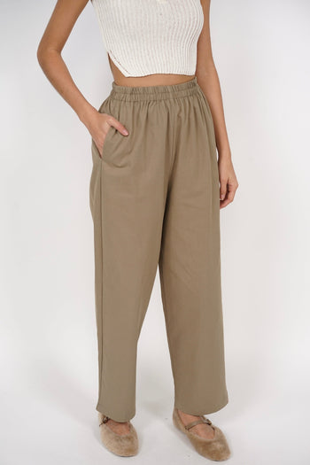 Smocked Waist Pants in Khaki