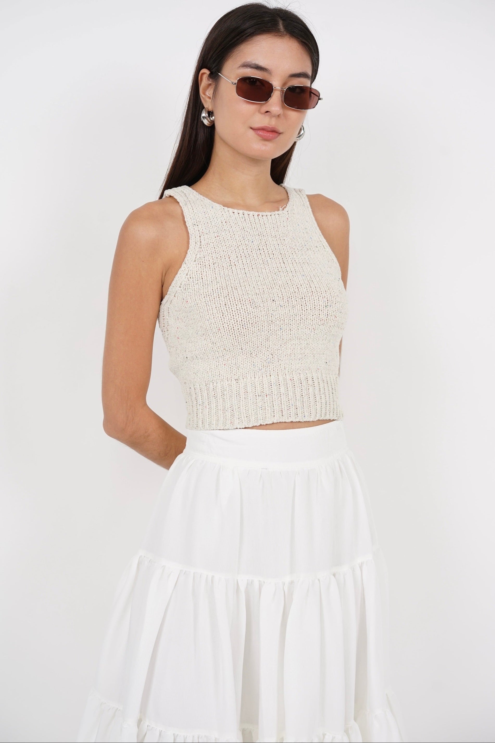 Open Back Knit Top in Ecru Pink