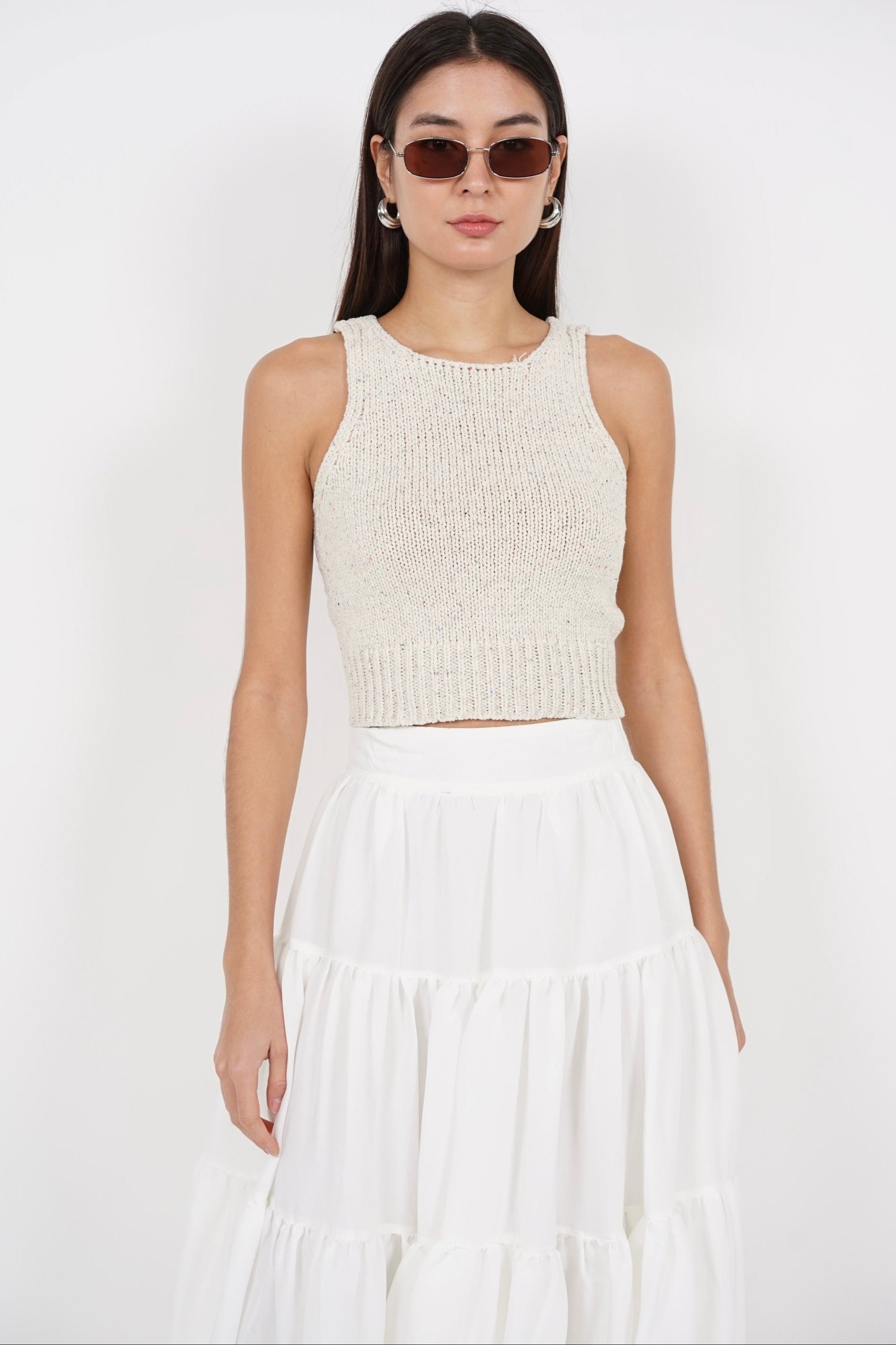 Open Back Knit Top in Ecru Pink