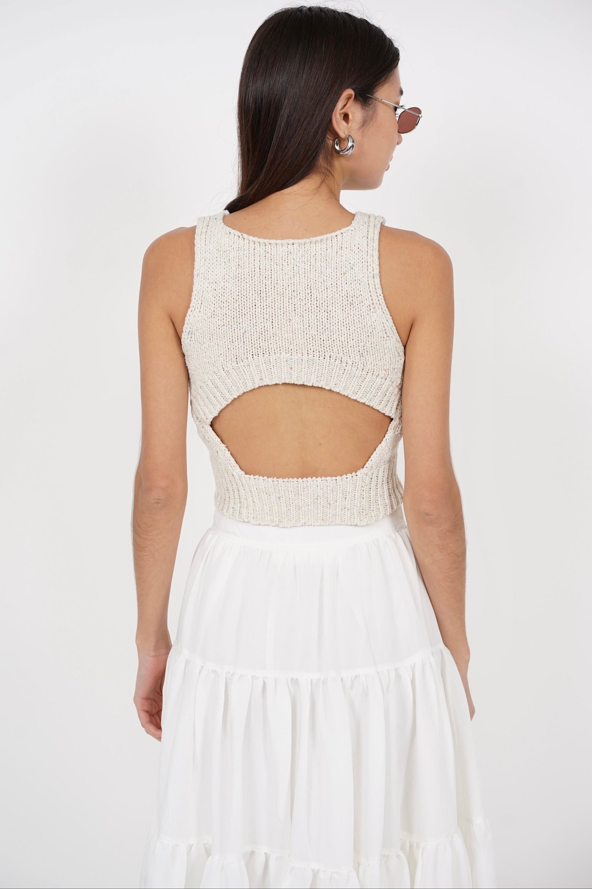 Open Back Knit Top in Ecru Pink
