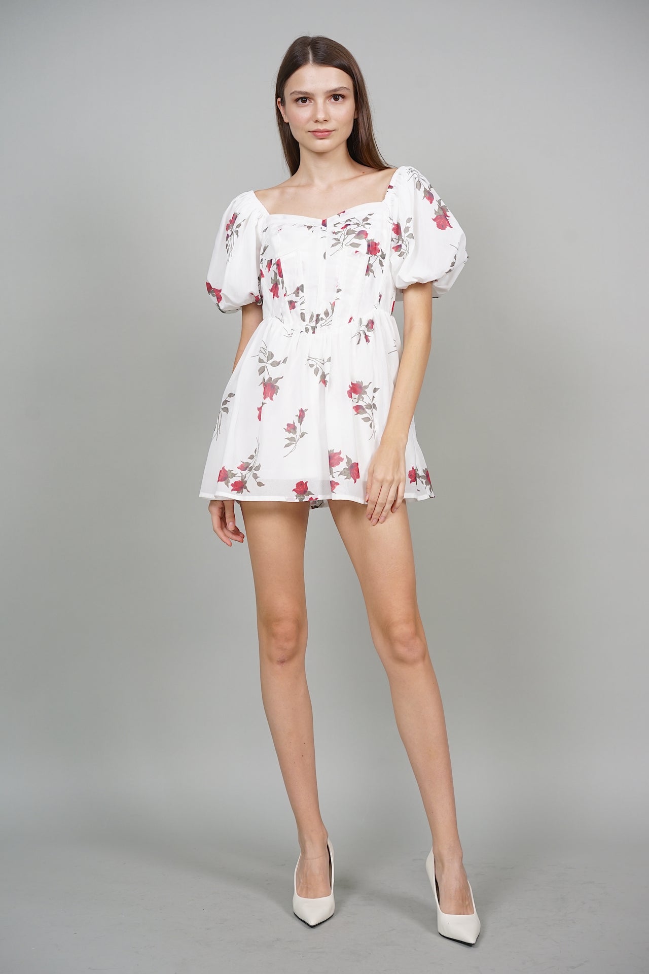 Kylie Corset Romper in White Floral