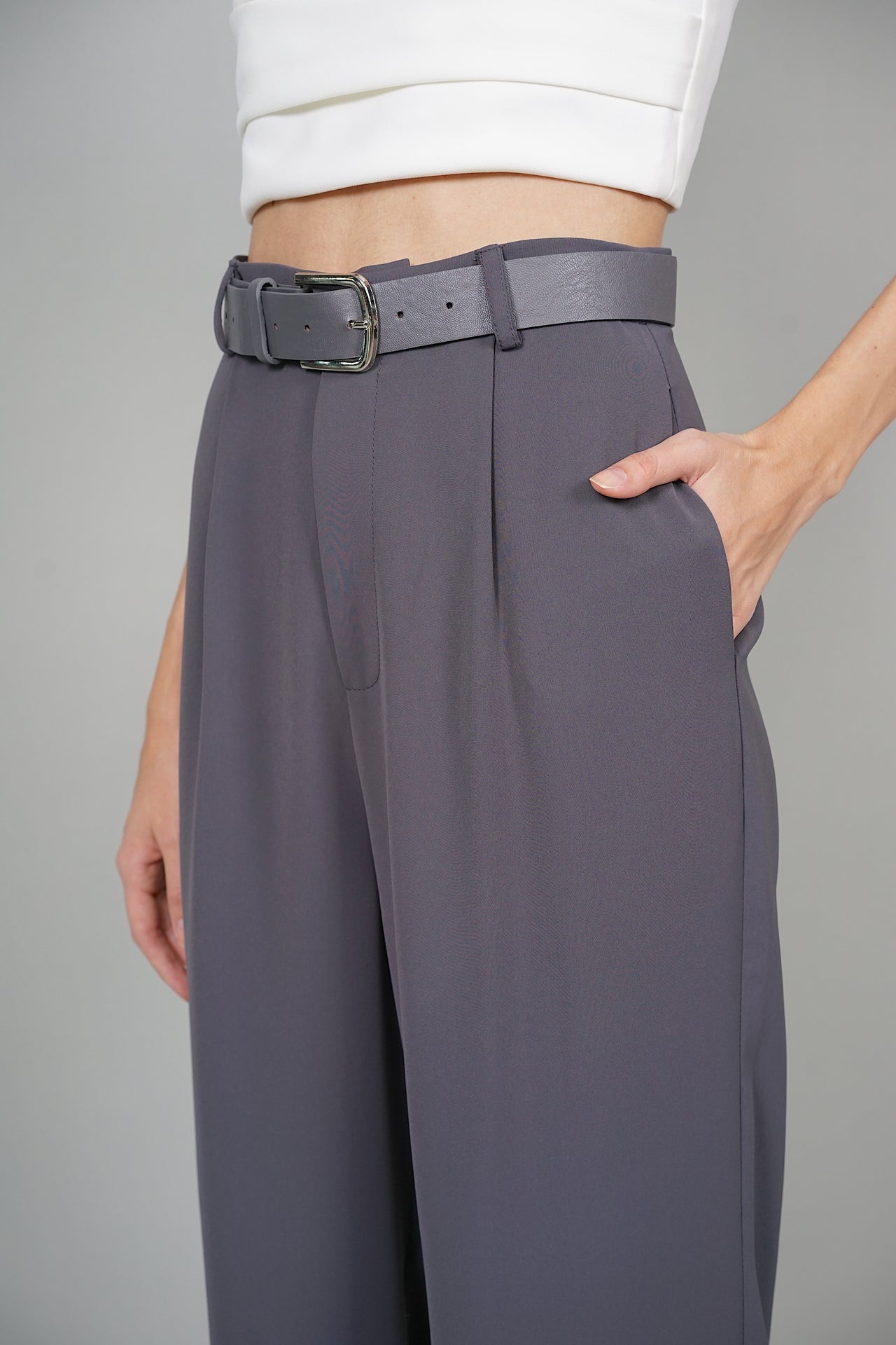 Junie Belted Pants in Slate Grey