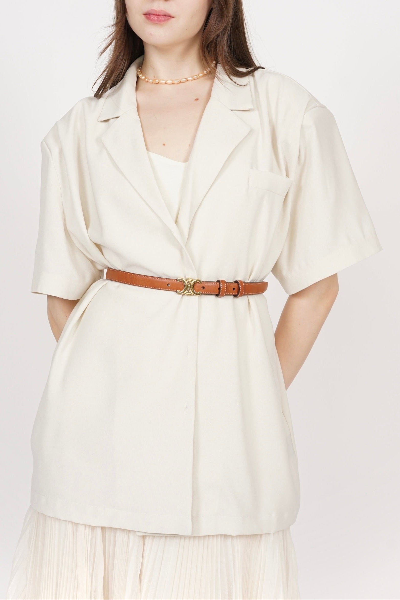 Relaxed Oversized Button Top in Ecru