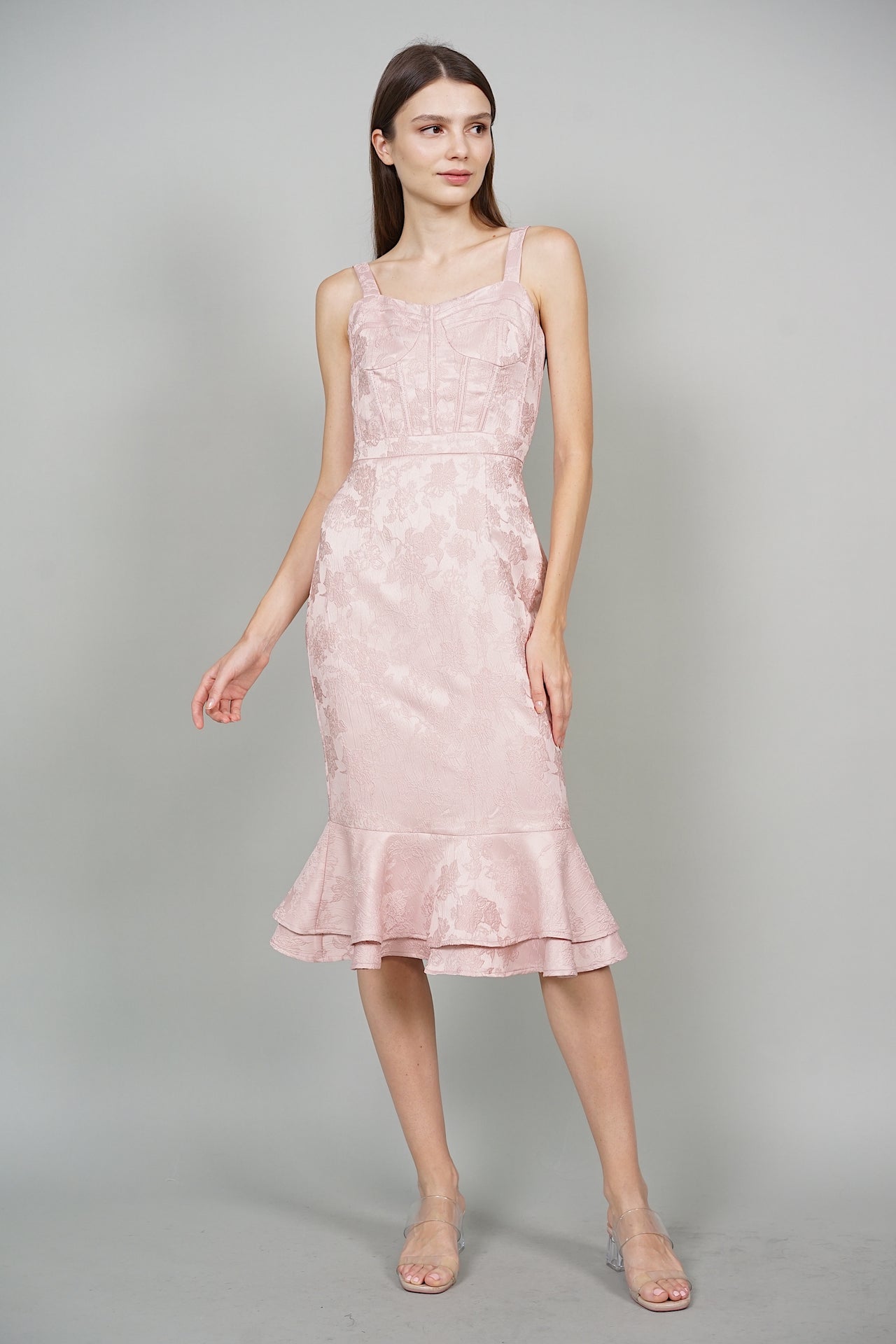 Estelle Jacquard Midi Dress in Pink