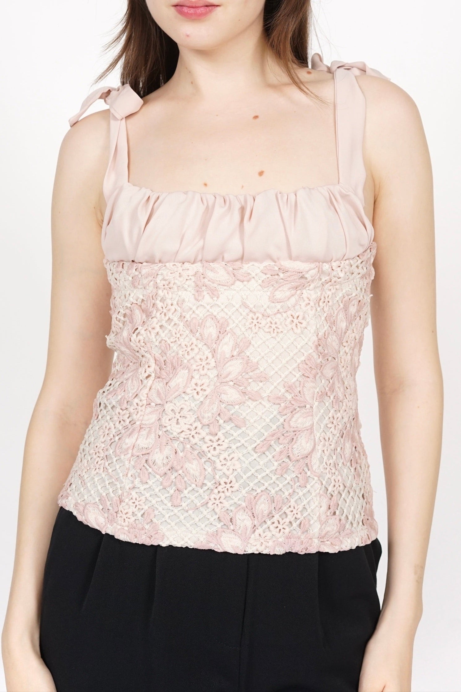 Merka Gathered Crochet Top in Blush