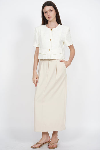 Side Slit Column Skirt in Beige