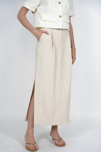 Side Slit Column Skirt in Beige