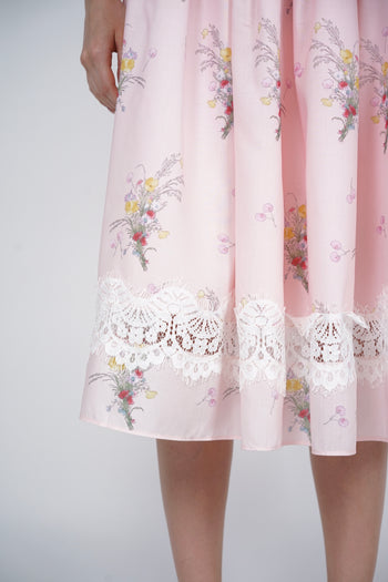 Gathered Elastic Waist Skirt in Pink Floral