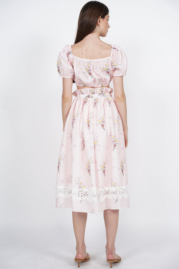 Gathered Elastic Waist Skirt in Pink Floral