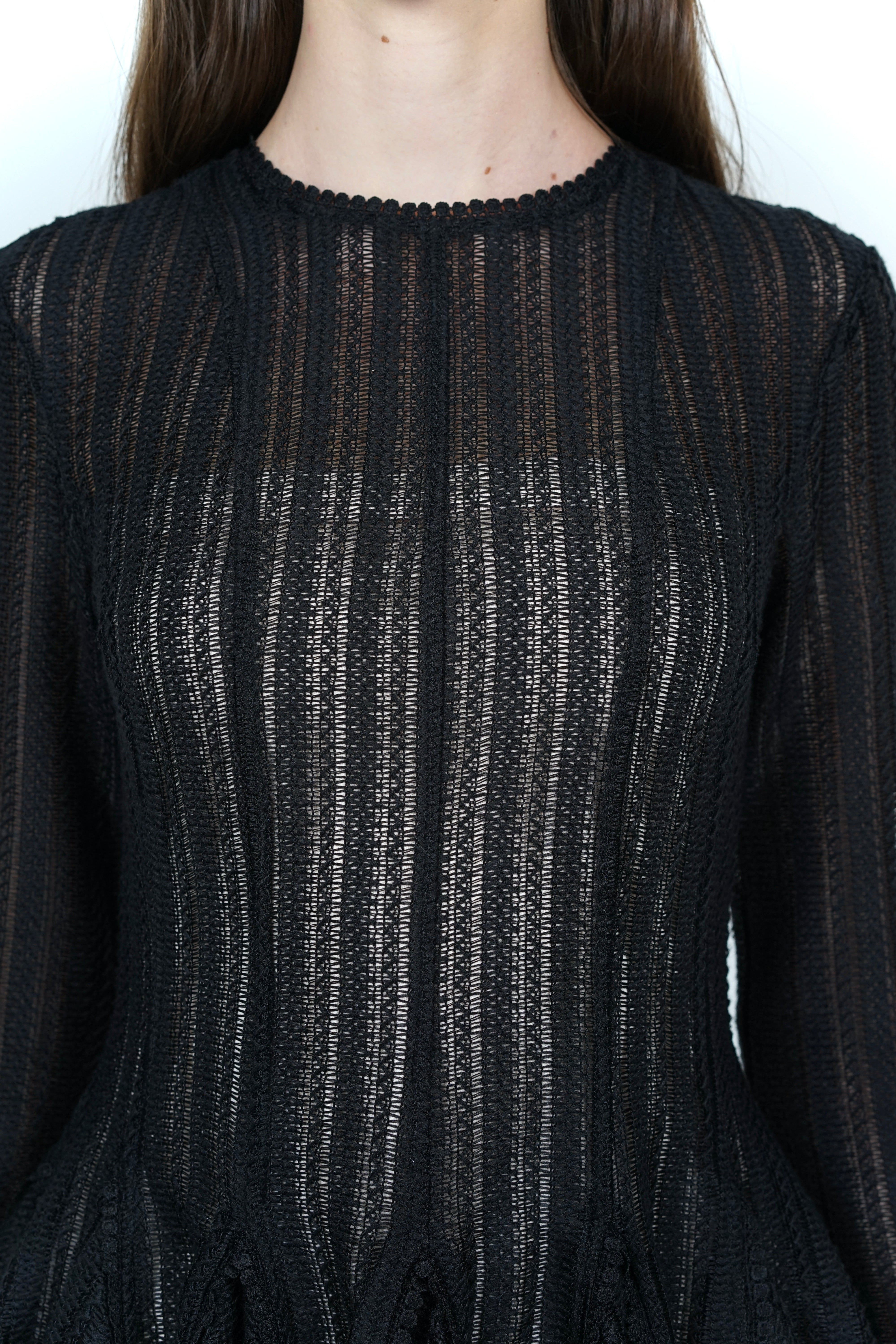 Long Sleeve Godet Romper Dress in Black