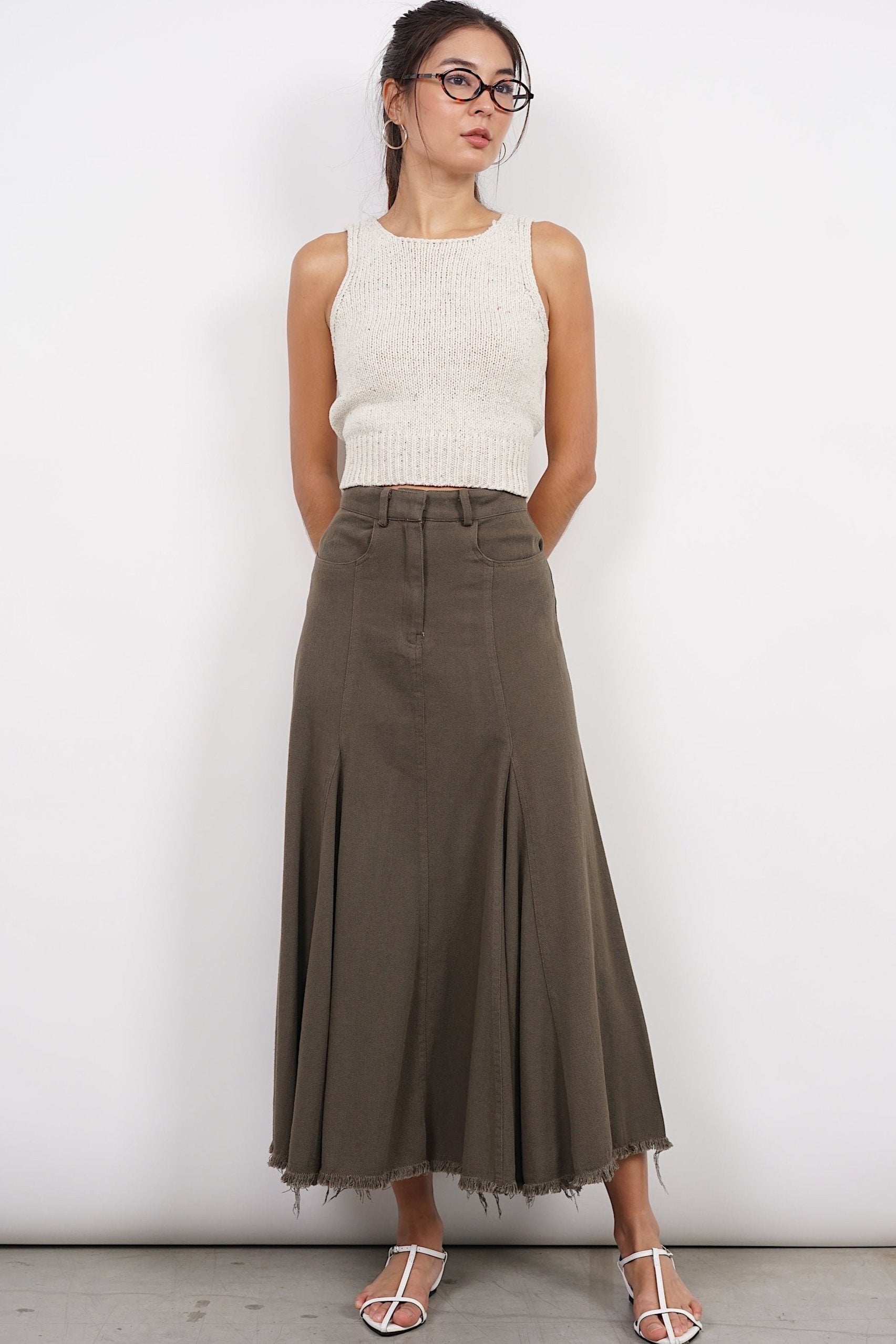 Open Back Knit Top in Ecru Pink