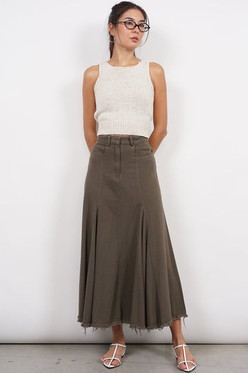 Flared Denim Skirt in Army Green
