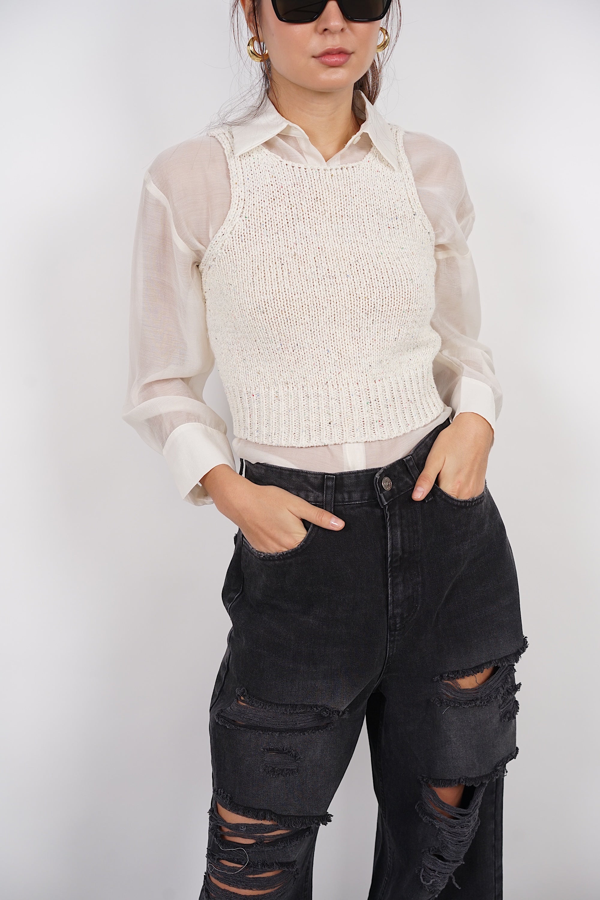 Open Back Knit Top in Ecru Pink