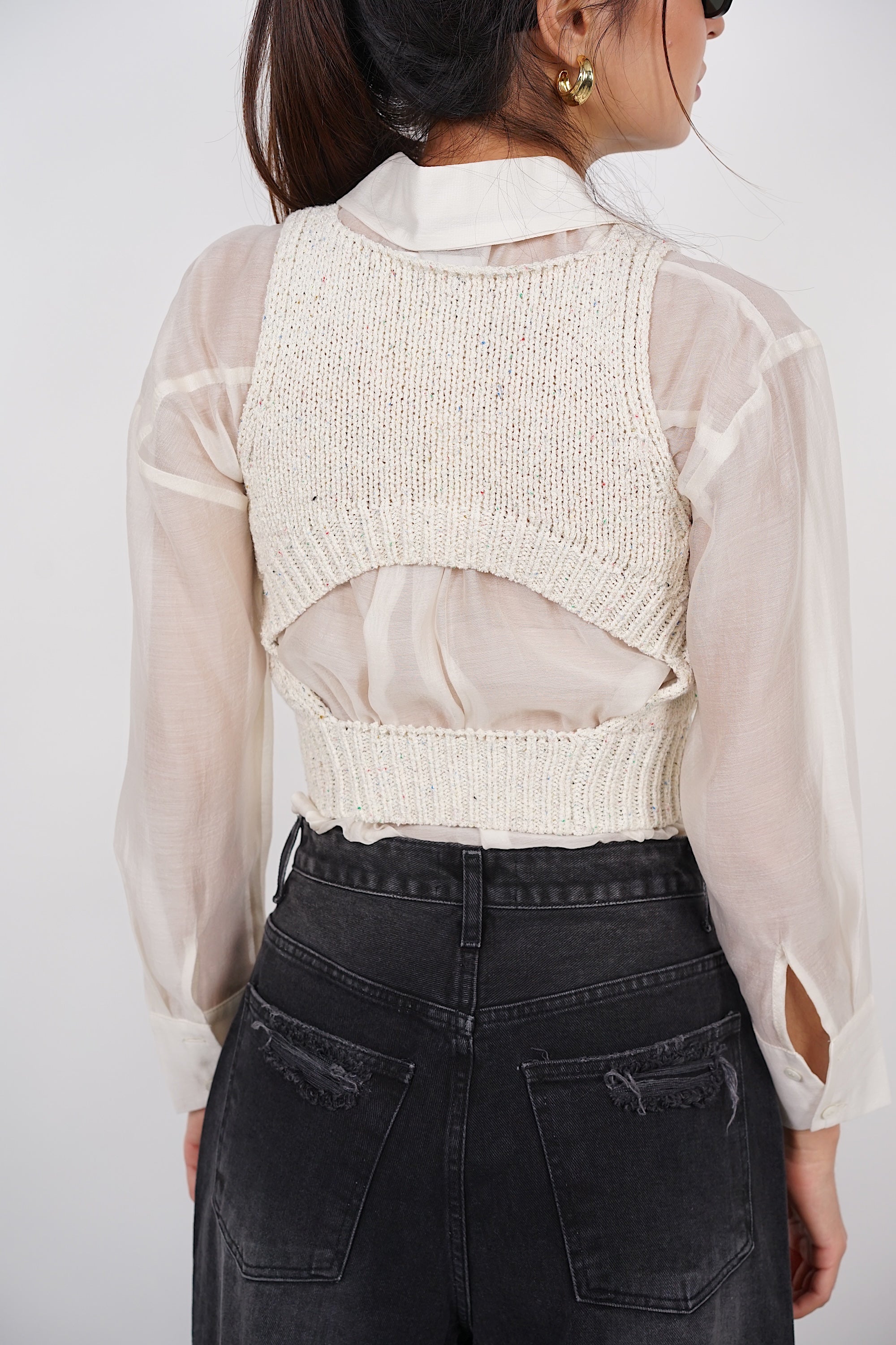 Open Back Knit Top in Ecru Pink