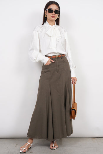 Flared Denim Skirt in Army Green