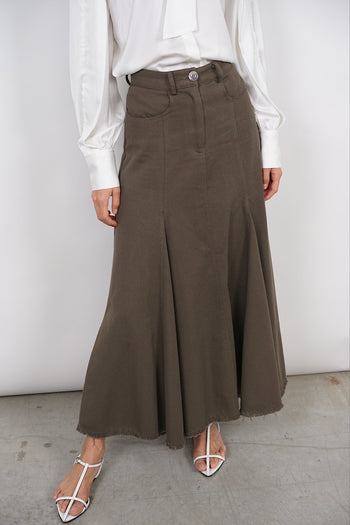 Flared Denim Skirt in Army Green