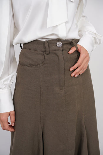 Flared Denim Skirt in Army Green
