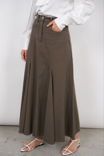 Flared Denim Skirt in Army Green