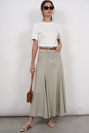 Flared Denim Skirt in Stone