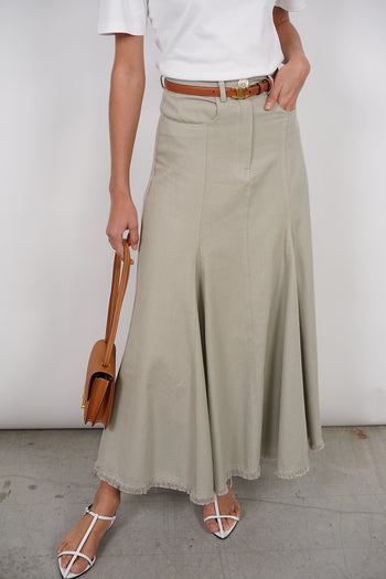 Flared Denim Skirt in Stone