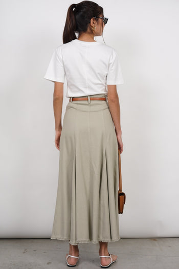 Flared Denim Skirt in Stone