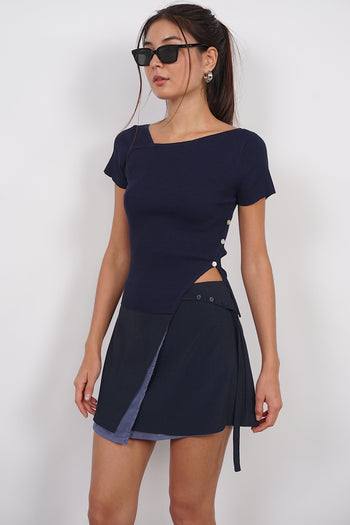 Asymmetrical Wrap Skirt in Midnight