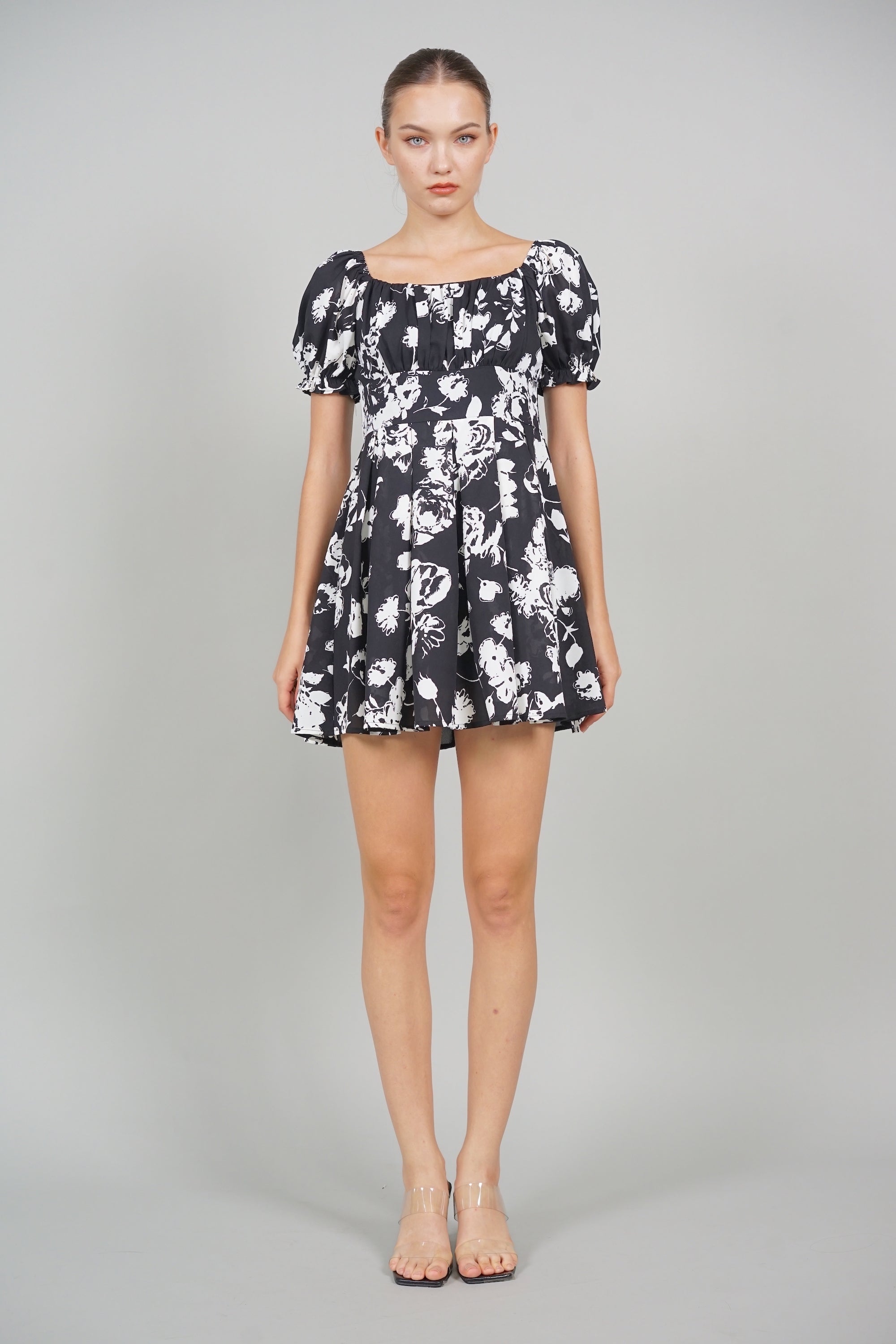 Jas Gathered Romper in Black Floral