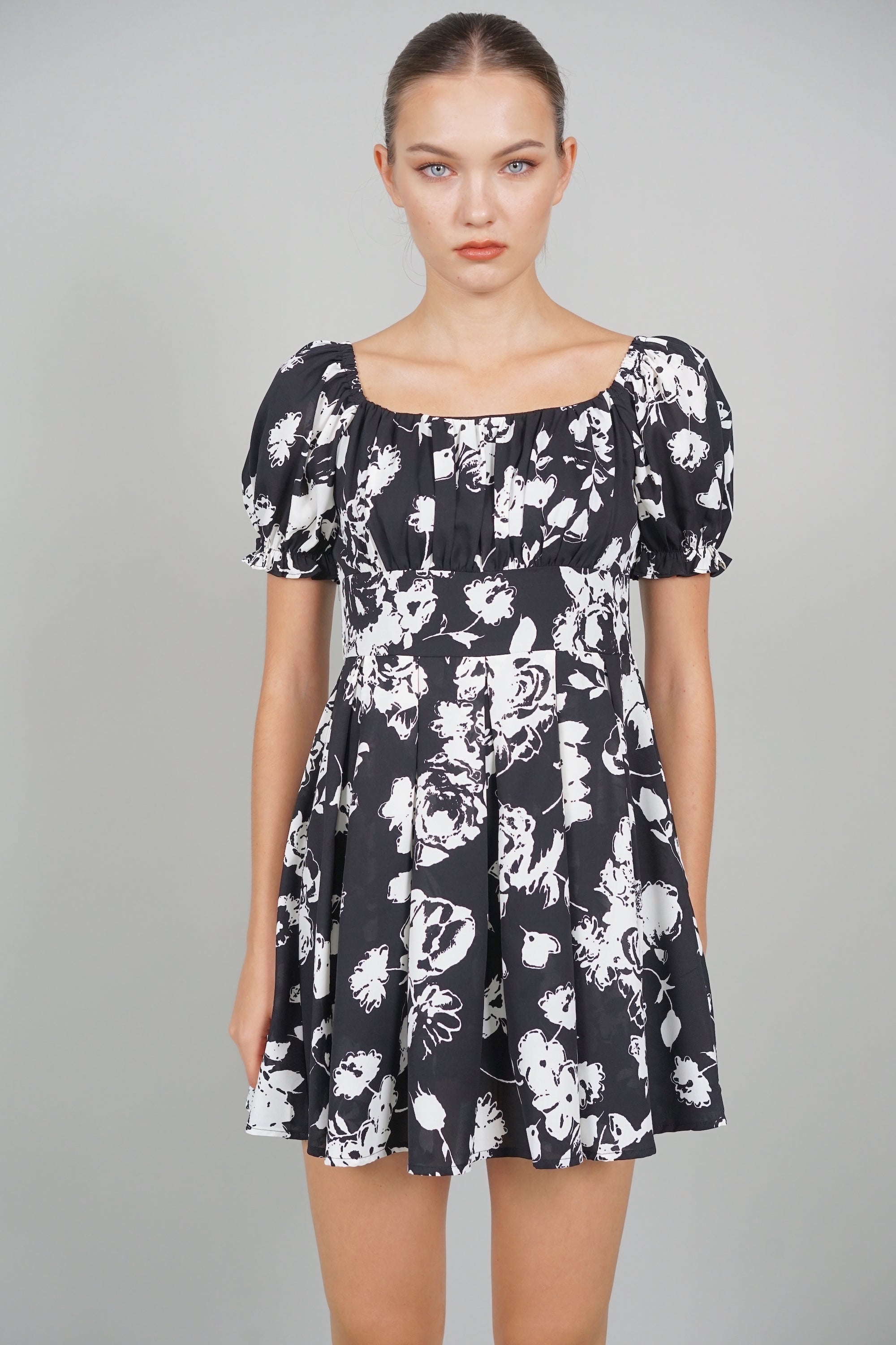Jas Gathered Romper in Black Floral