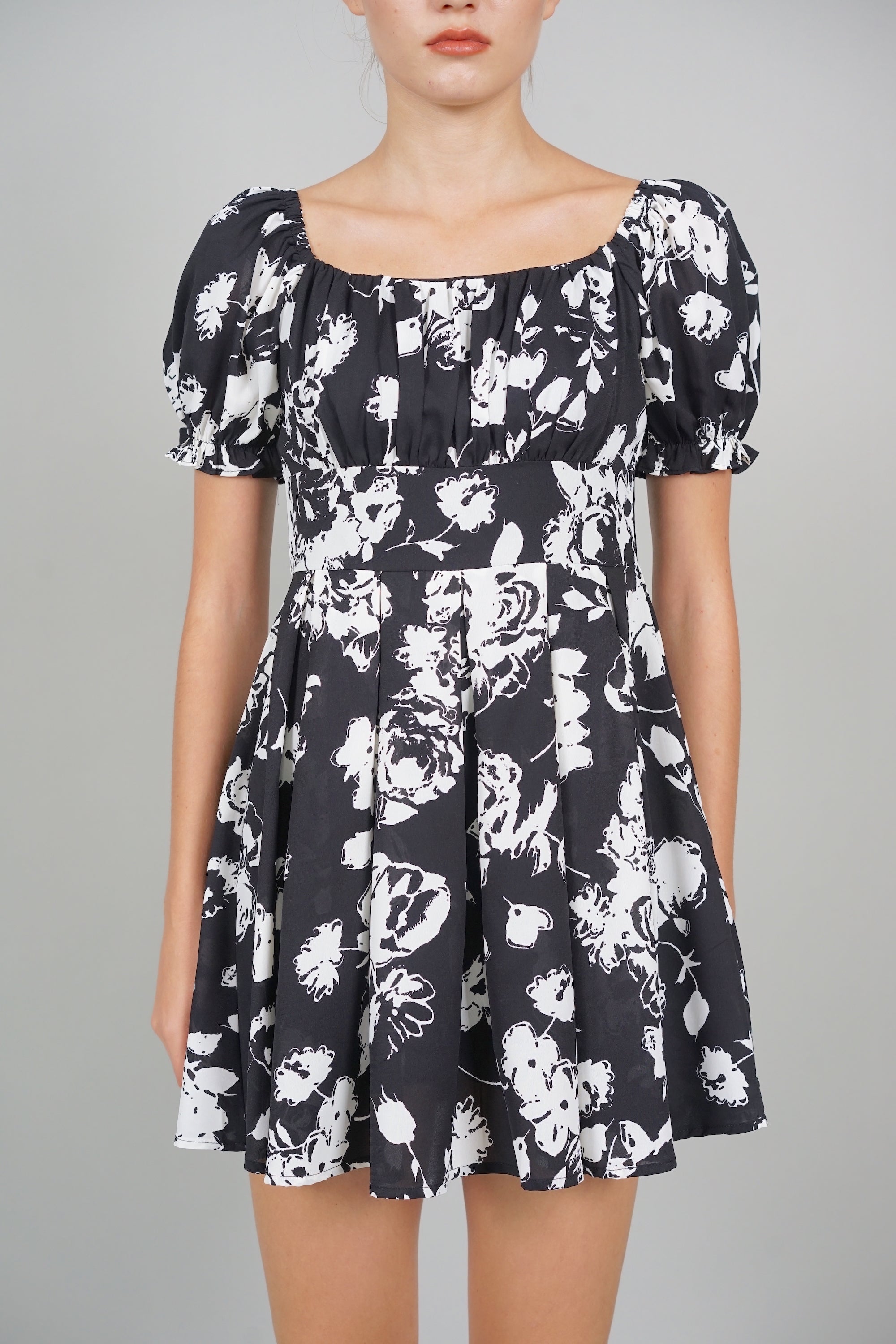 Jas Gathered Romper in Black Floral