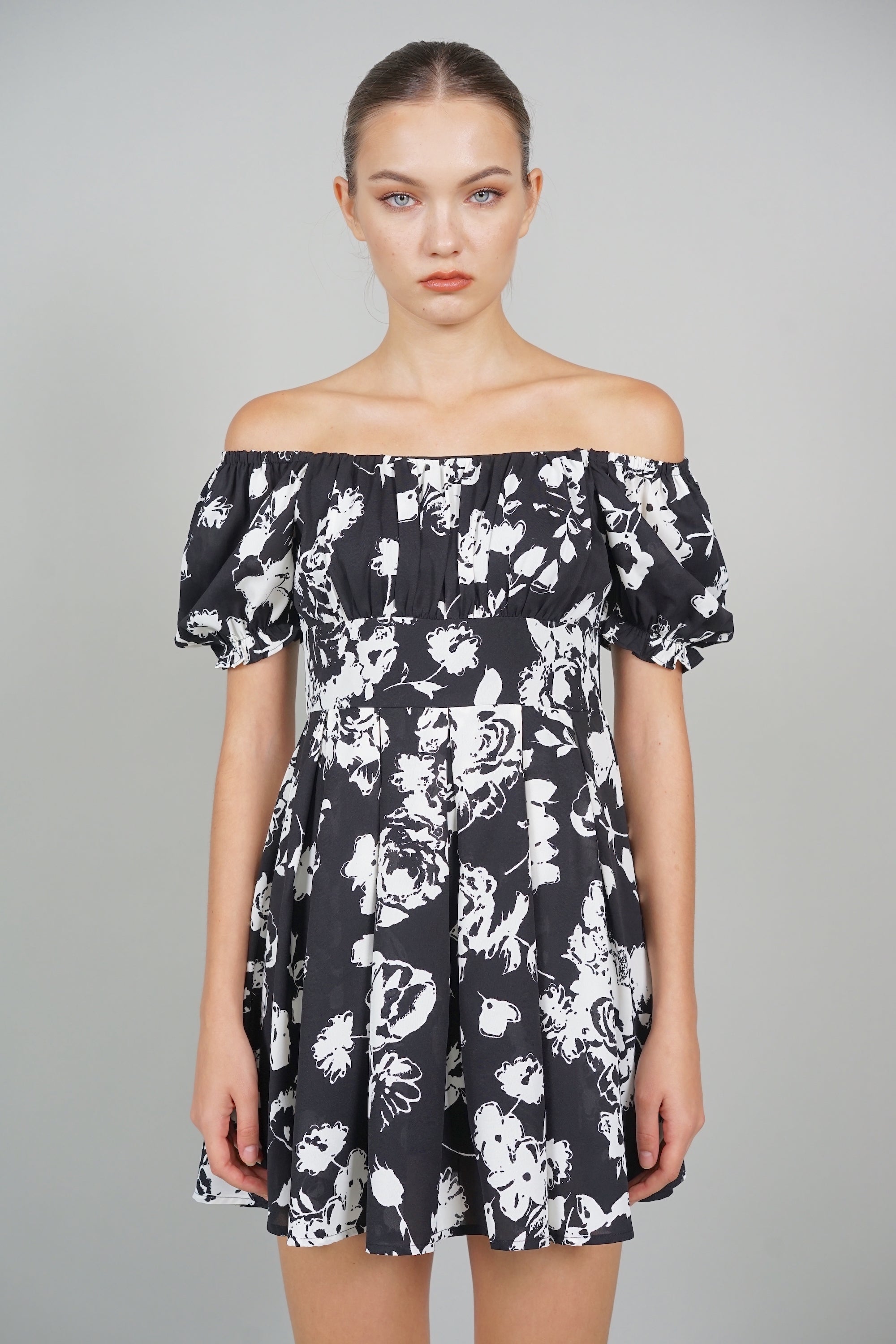 Jas Gathered Romper in Black Floral