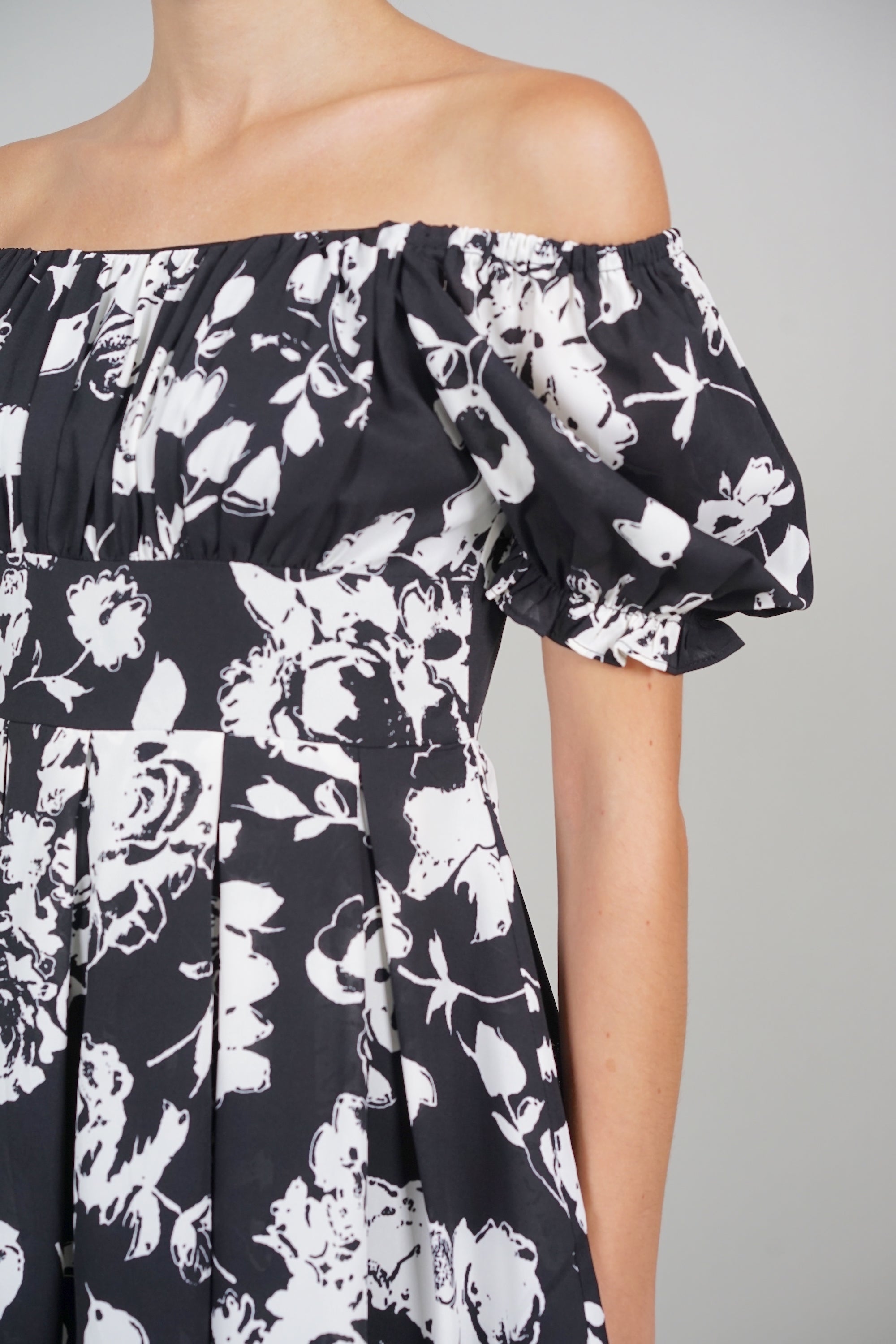 Jas Gathered Romper in Black Floral