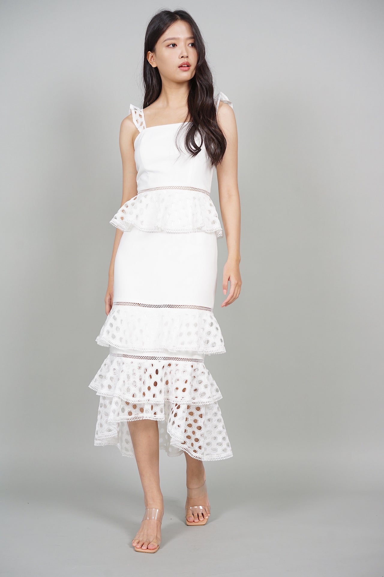 Jovene Tiered Dress in White