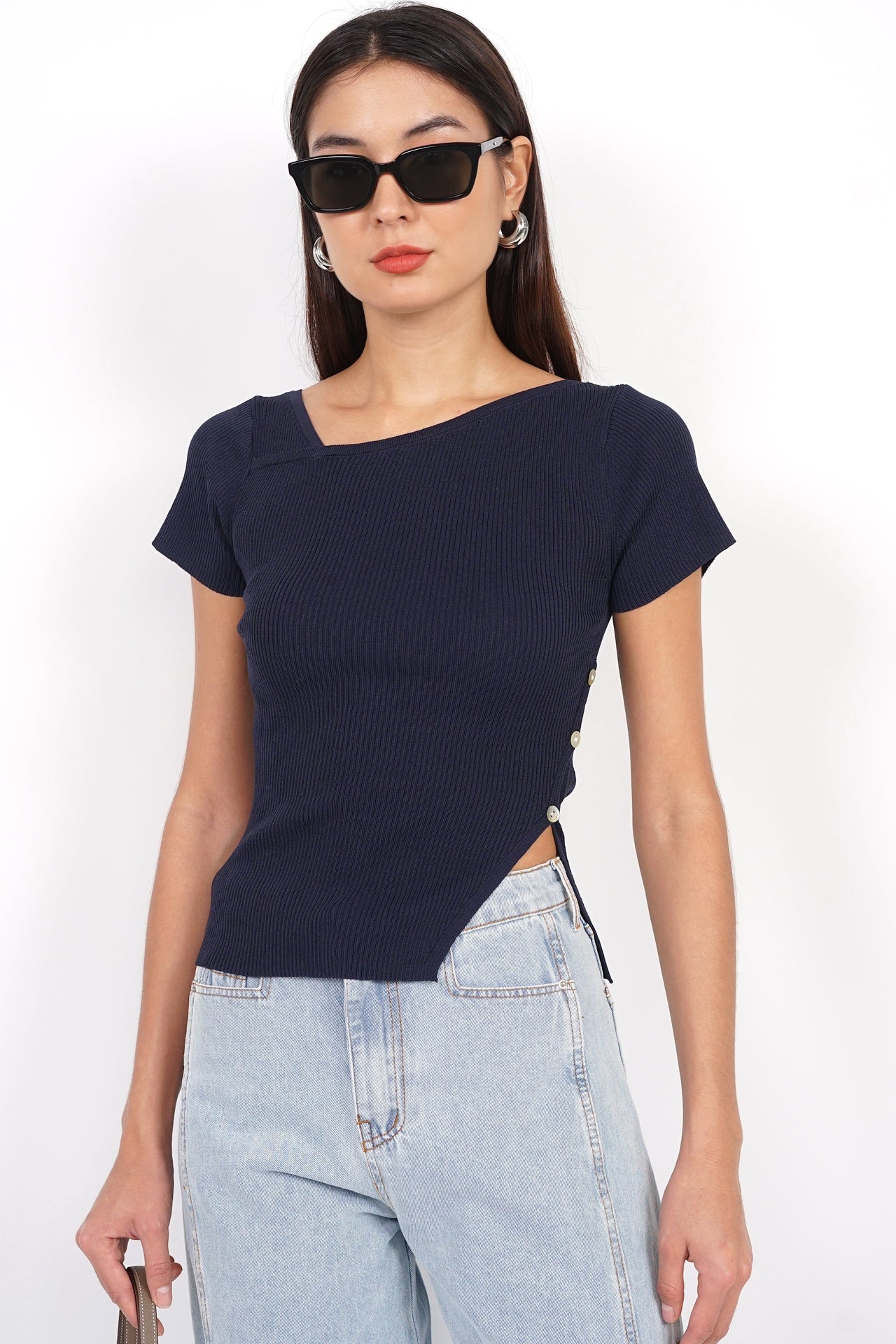 Asymmetrical Knit Top in Navy
