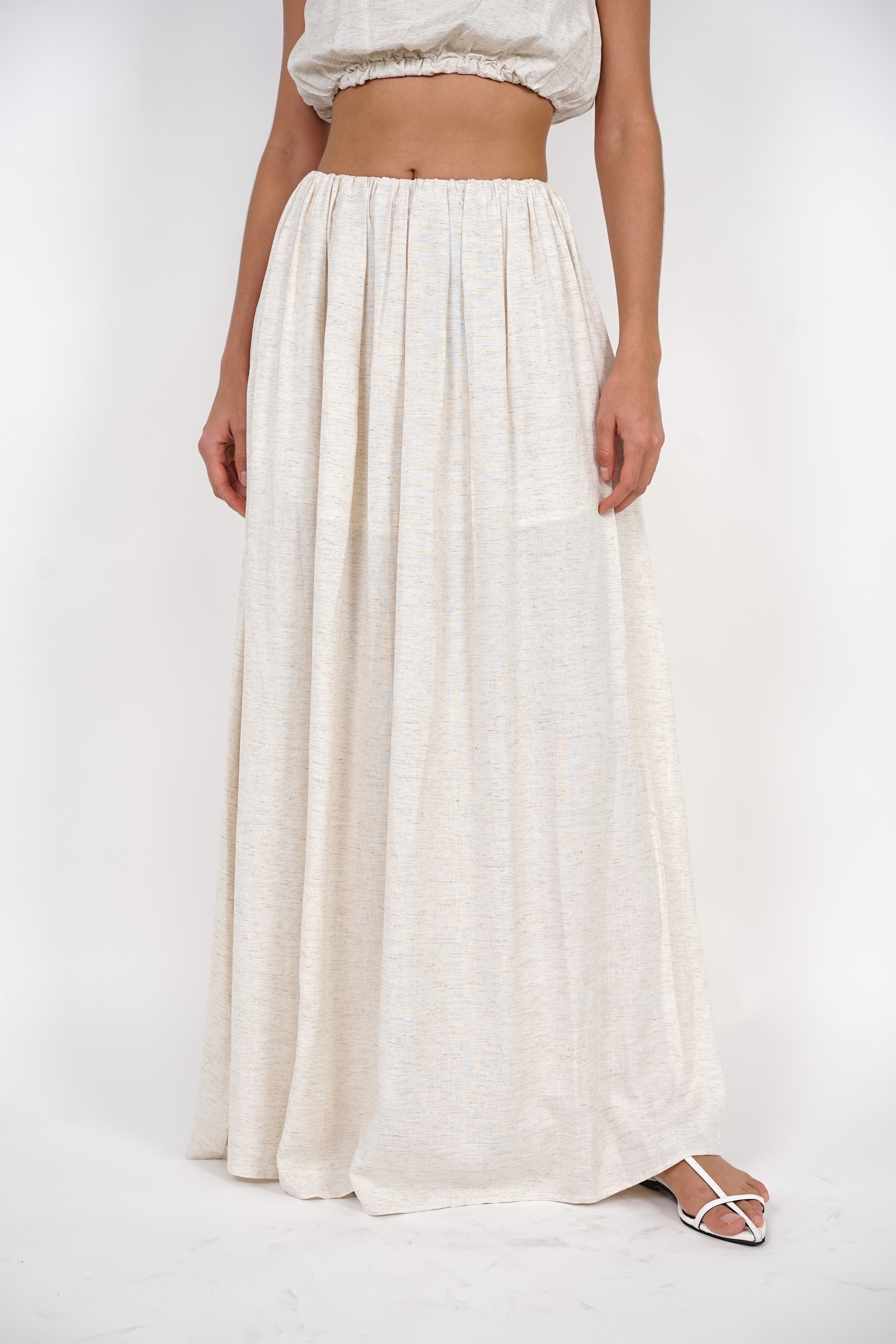 Gathered Waist Flare Skirt in Oat