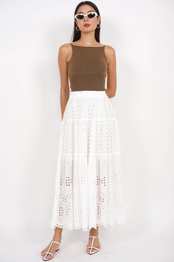 Eyelet Tiered Skirt in White
