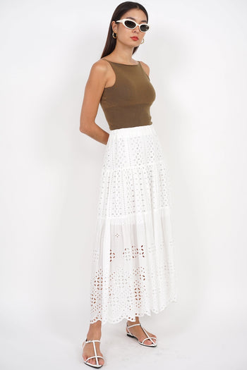 Eyelet Tiered Skirt in White