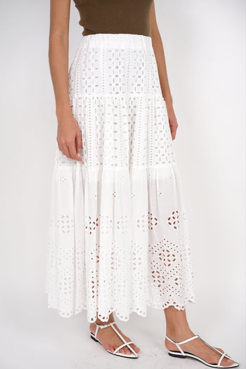 Eyelet Tiered Skirt in White