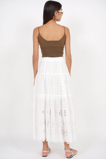 Eyelet Tiered Skirt in White
