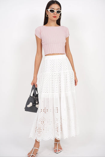 Eyelet Tiered Skirt in White