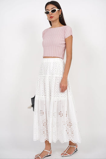Eyelet Tiered Skirt in White