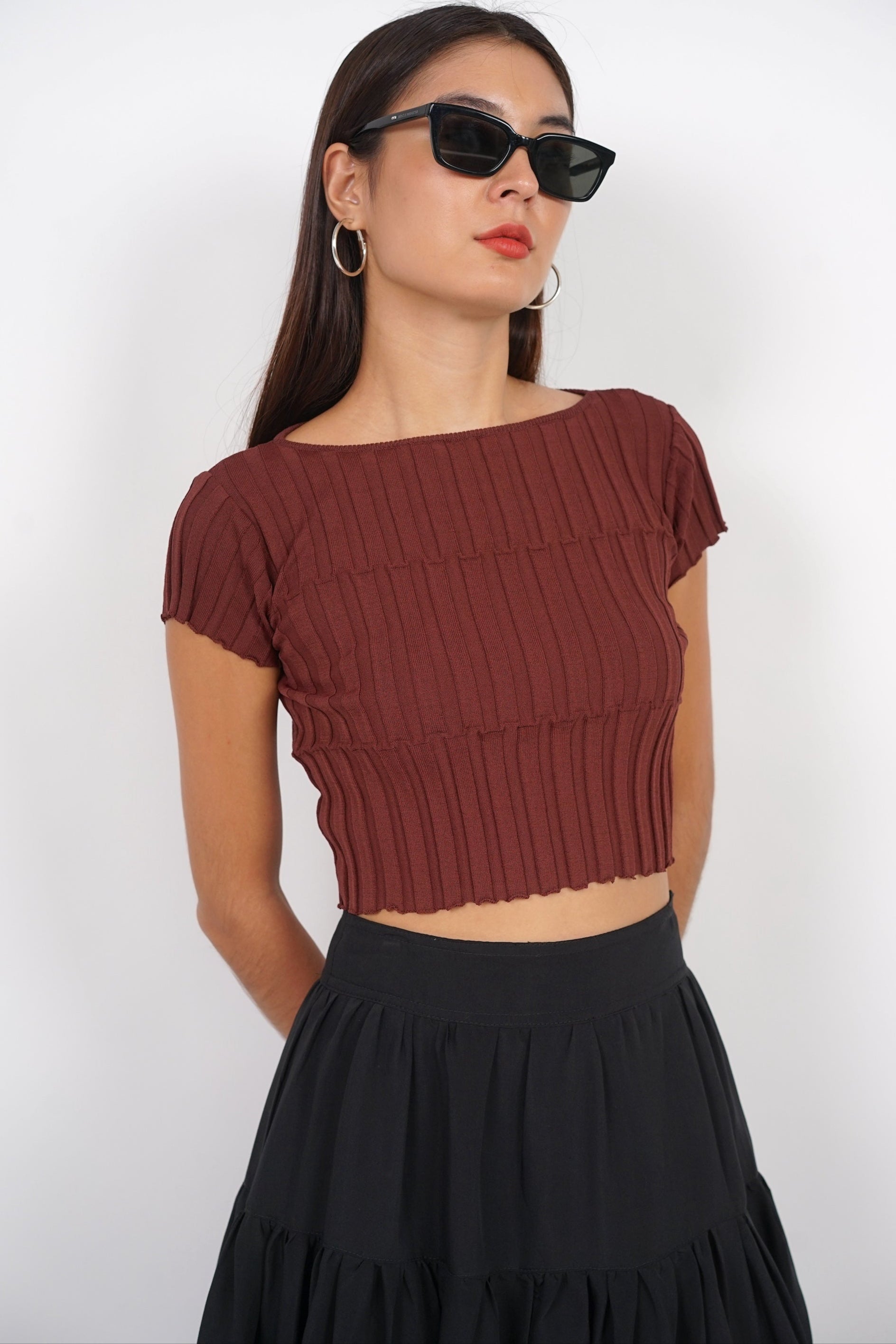 Textured Knitted Top in Brick