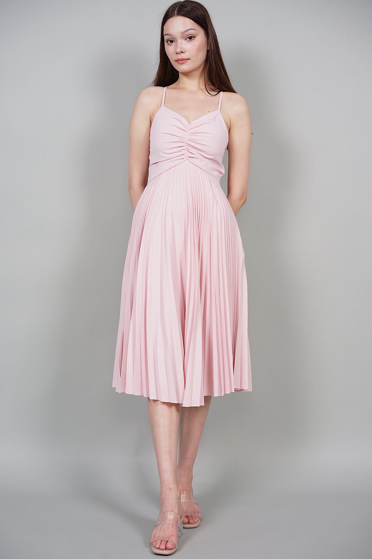 Tessa Pleated Dress in Powder Pink