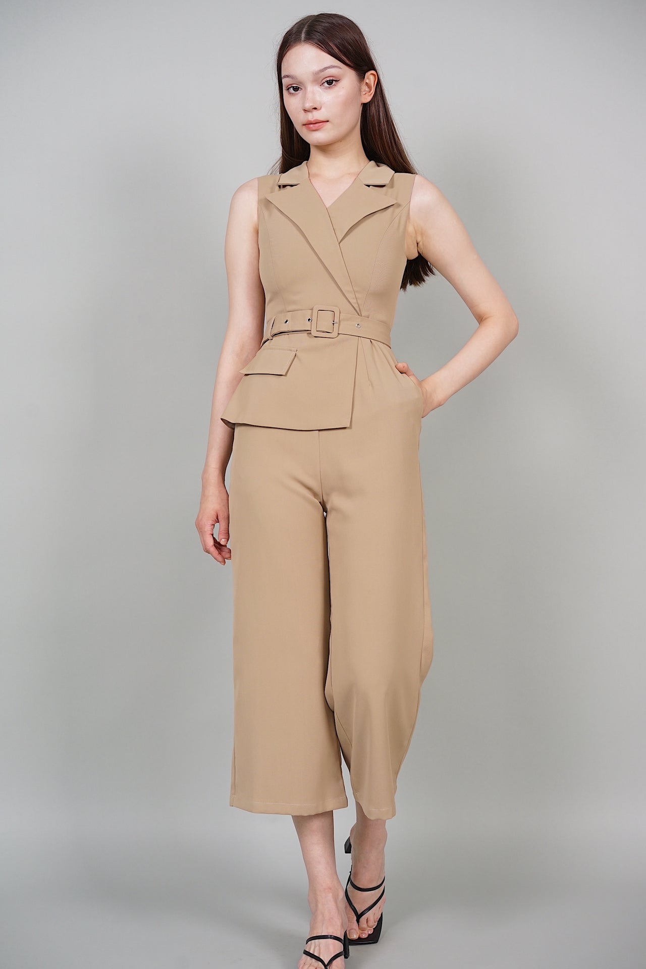 Holland Buckled Jumpsuit in Khaki
