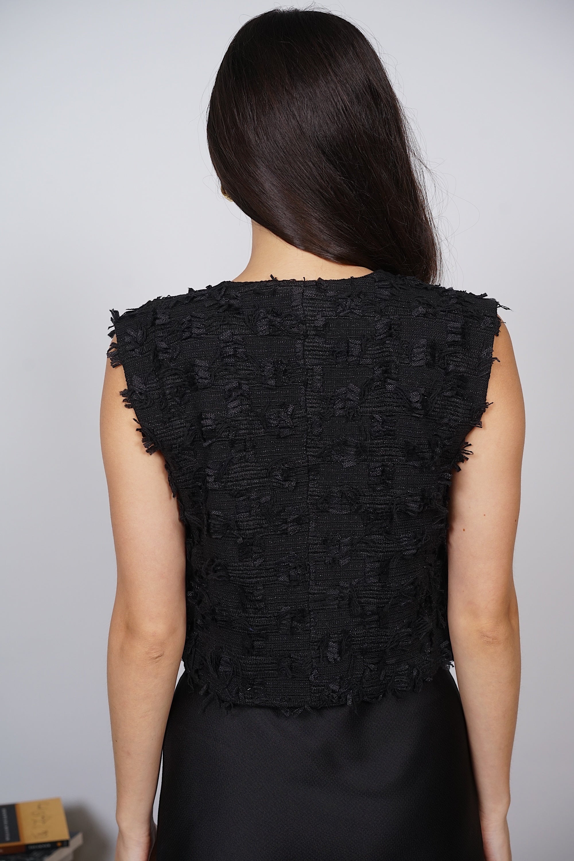 Textured Tweed Buttoned Top in Ink