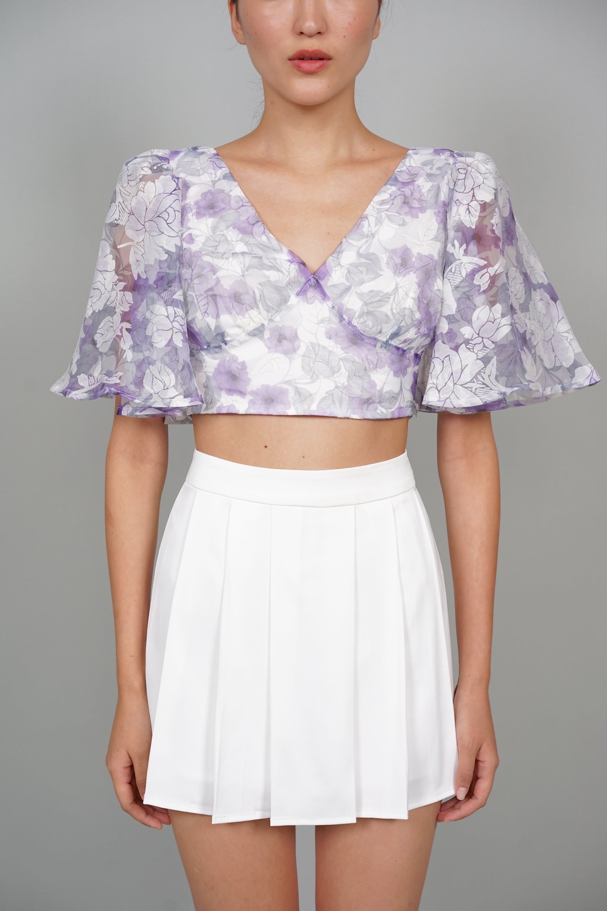 Ronnie Flutter Top in Purple Floral