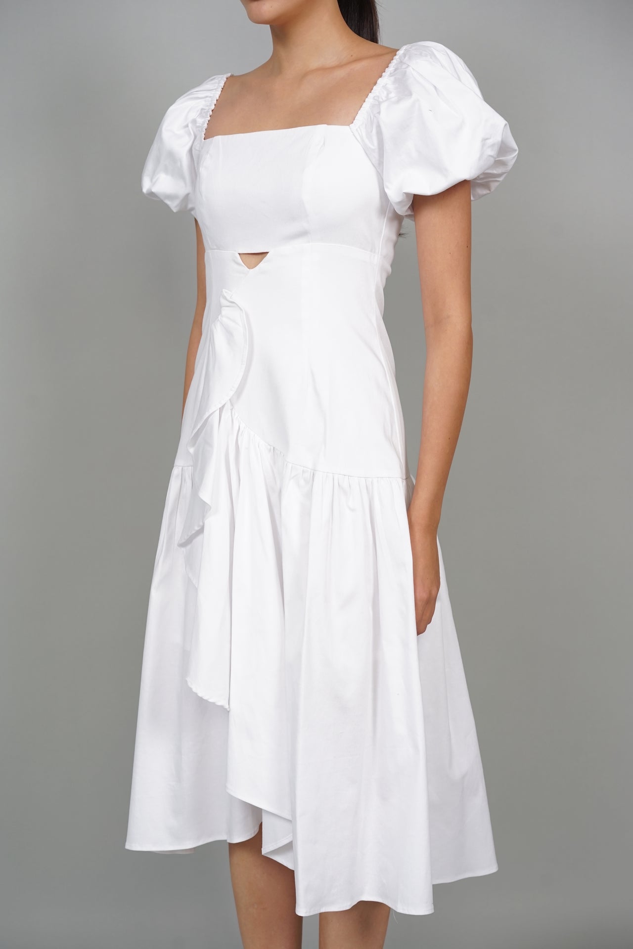 Syphon Frill Midi Dress in White