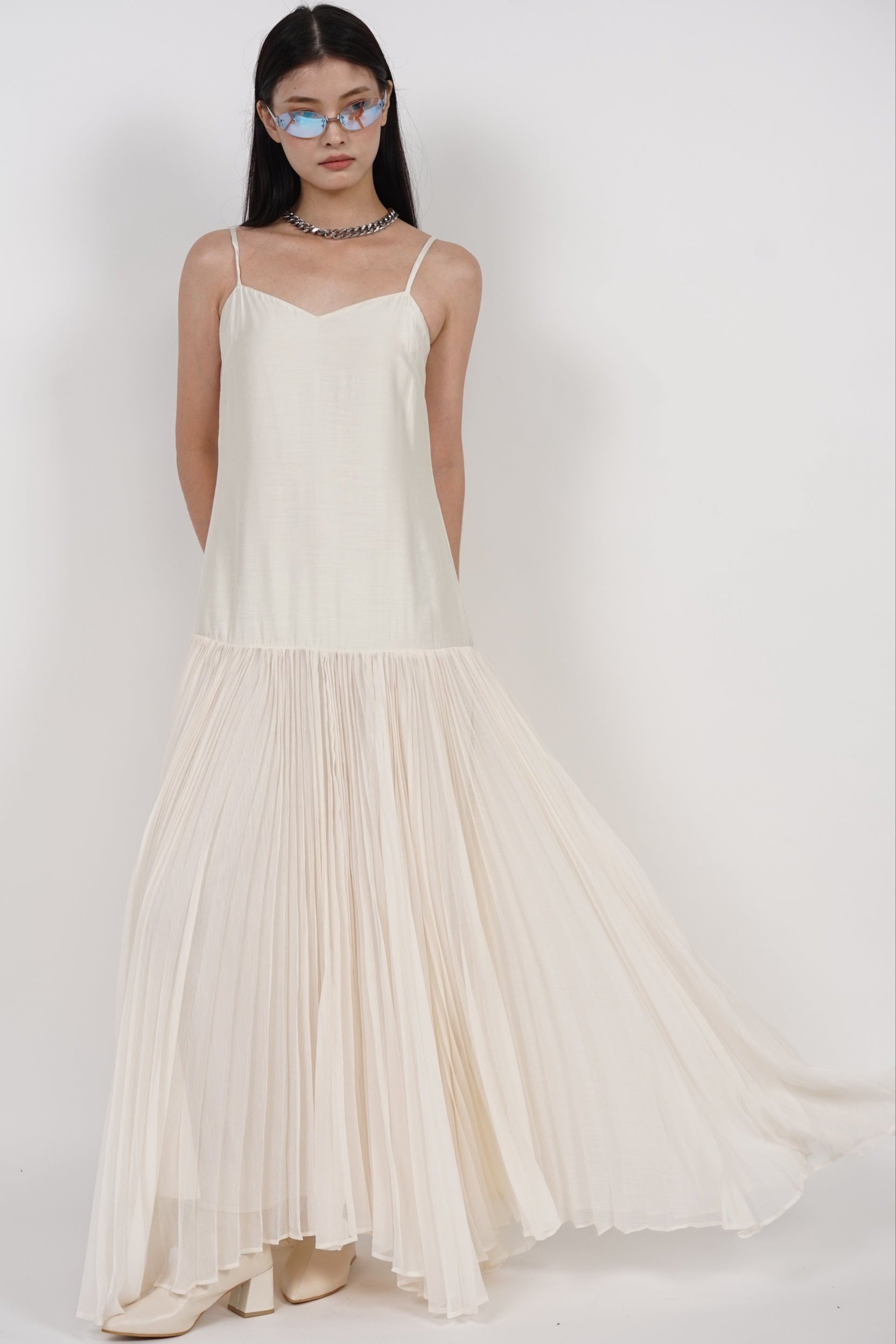 Pleated Flowy Dress in Ivory